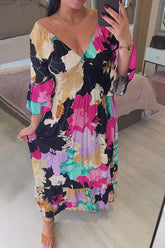 2023 Floral Print Ruffle Hem Maxi Dress(Buy 2 free shipping)