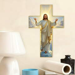 ✝️ ✨ Retro Jesus Christ Wall Cross Decor - Vintage Wooden Design with Faith Symbolism for Spiritual Home Accent 🌟🕊️