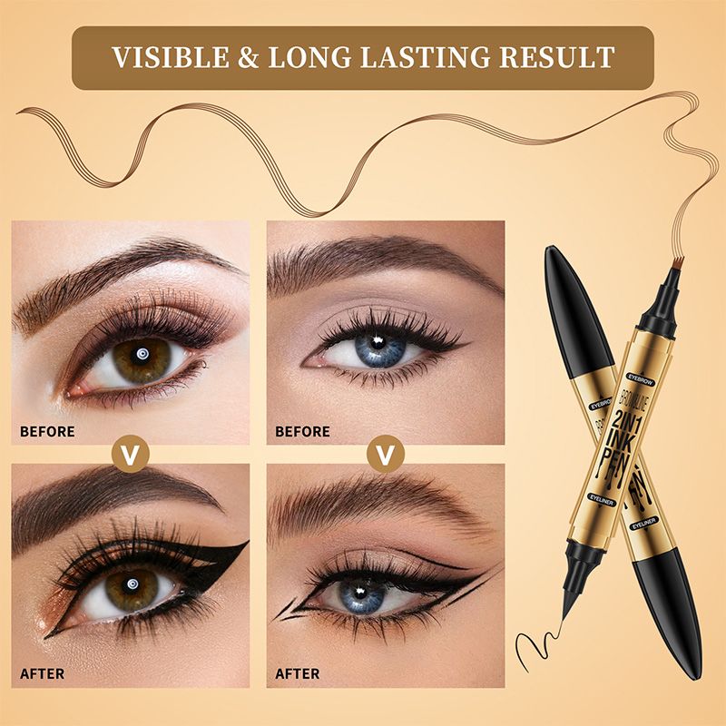 2-in-1 Waterproof Magic 4-fork Eyebrow Pen & Eyeliner-2