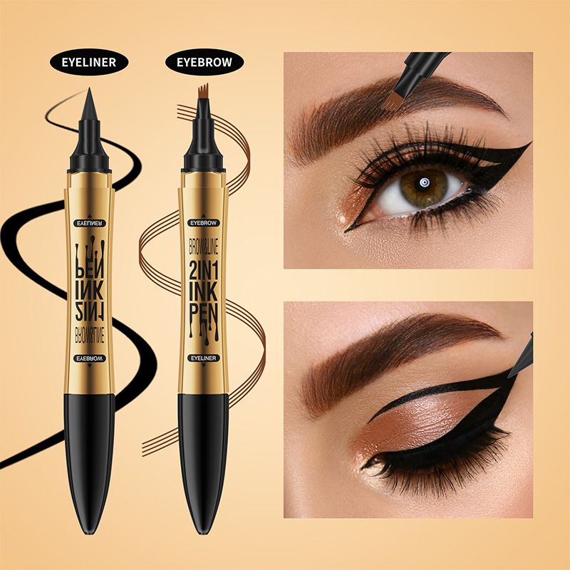 2-in-1 Waterproof Magic 4-fork Eyebrow Pen & Eyeliner-1