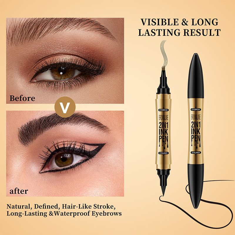 2-in-1 Waterproof Magic 4-fork Eyebrow Pen & Eyeliner-3